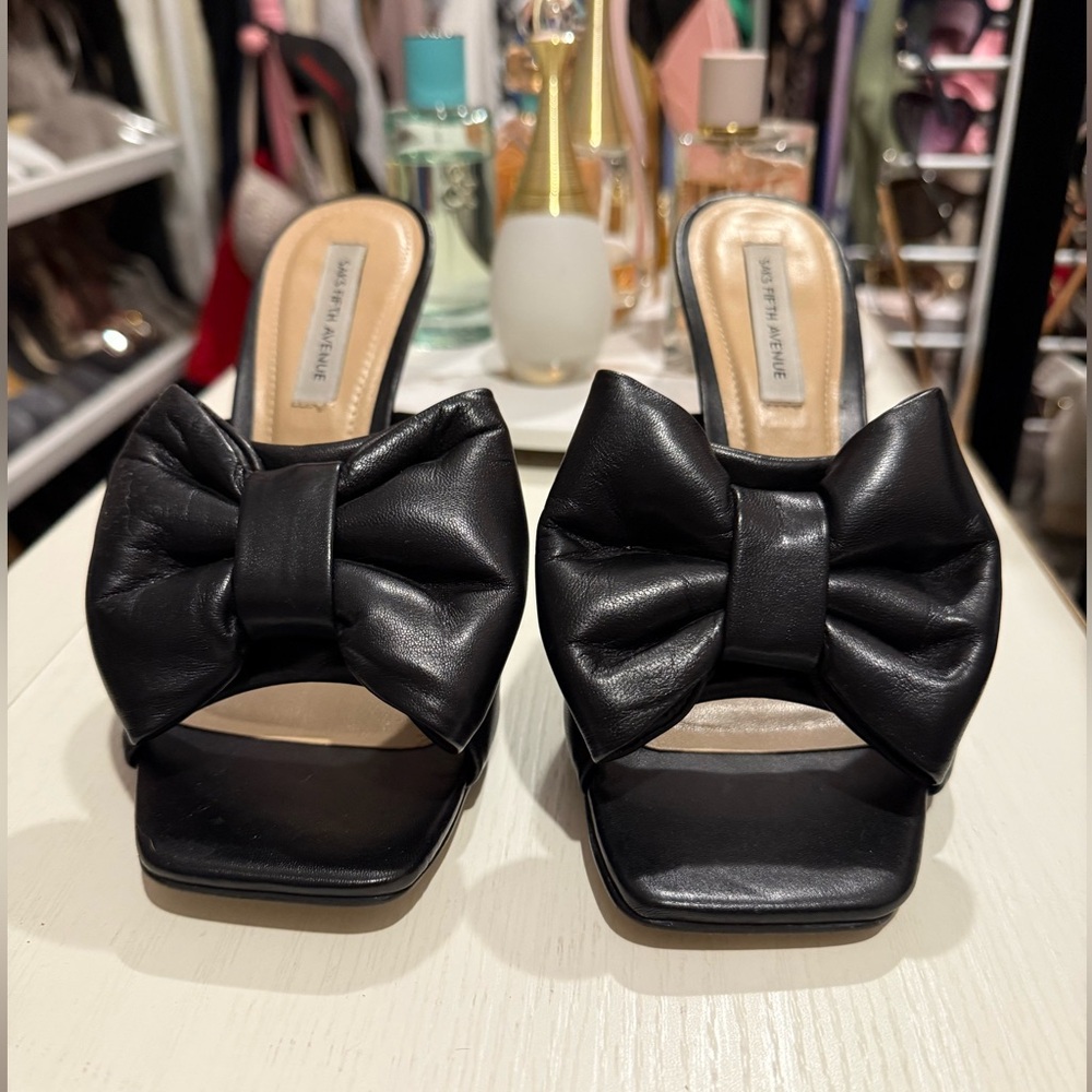 Saks Fifth Avenue Black Bow Mules- Size 7